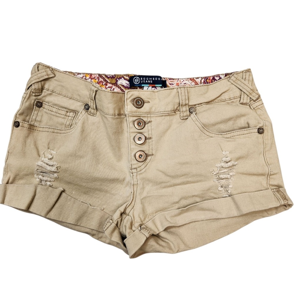 Vintage Size 7 Y2K Micro Mini Shorts Preppy Academia School Beige Low-rise Tan